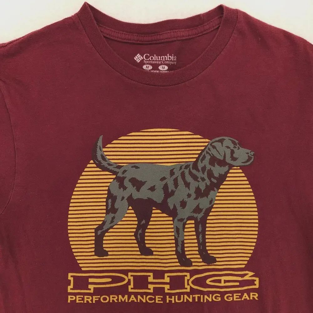 Columbia PHG Casual Short Sleeve Crew Neck Graphic T Shirt Mens Size M Maroon